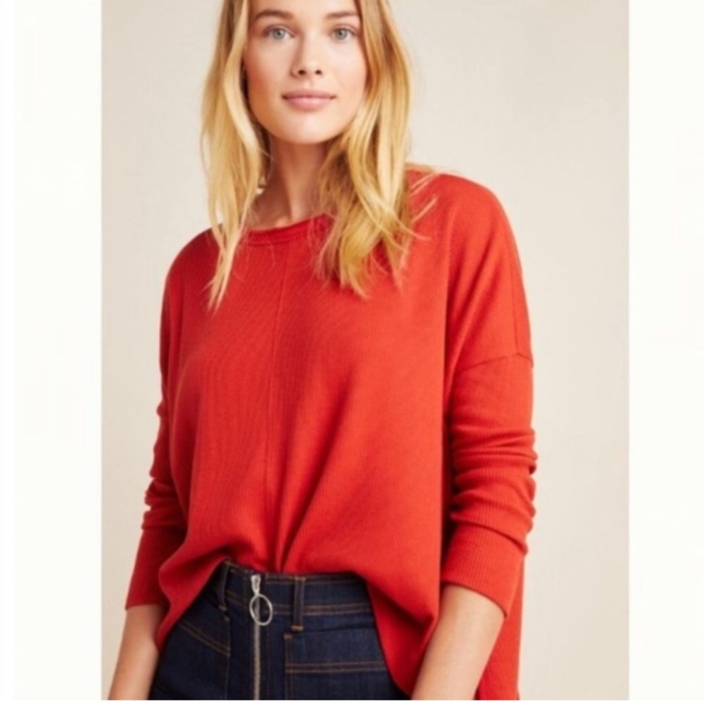 Anthropologie Nori Waffle Knit High Low Pullover Top